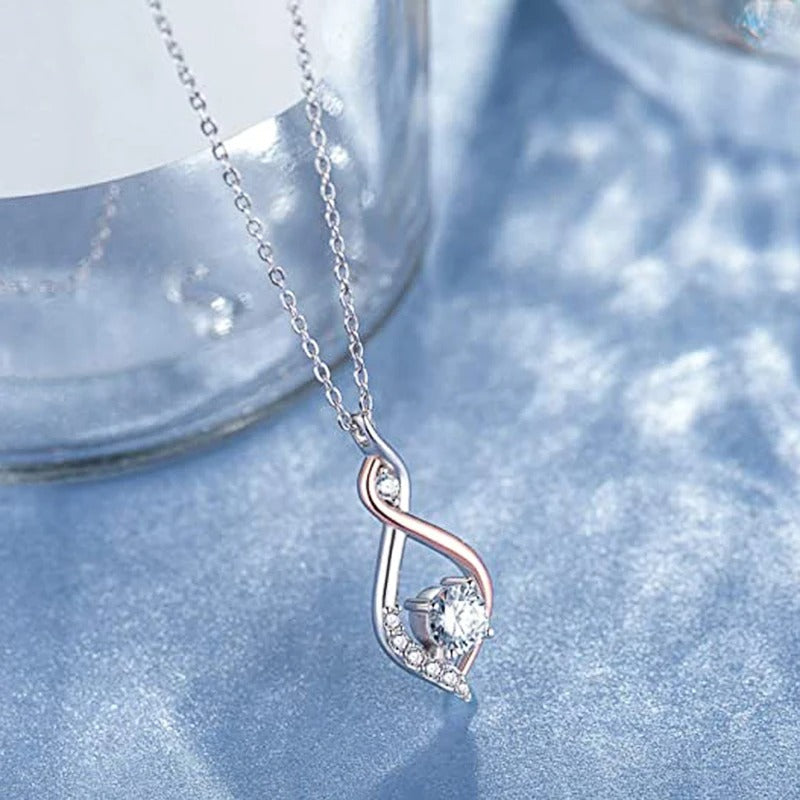 Silver Twist & Crystal Necklace-Lydieannejewelry