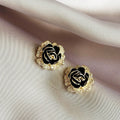 Vintage Gold & Black Rose Stud Earrings