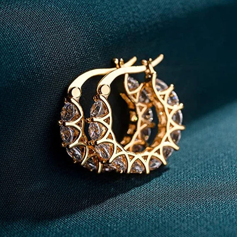 Vintage Gold Crystal Hoop Earrings-Lydieannejewelry