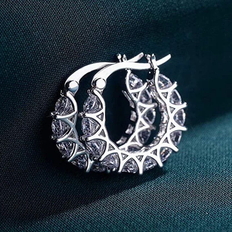 Silver Sparkling Round Earrings-Lydieannejewelry