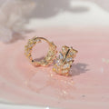 Gold & Shiny Crystal Leaf Hoop Earrings