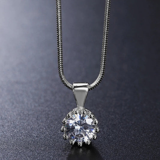 Timeless Silver Chain Sparkling Round Gem Pendant Necklace-Lydieannejewelry