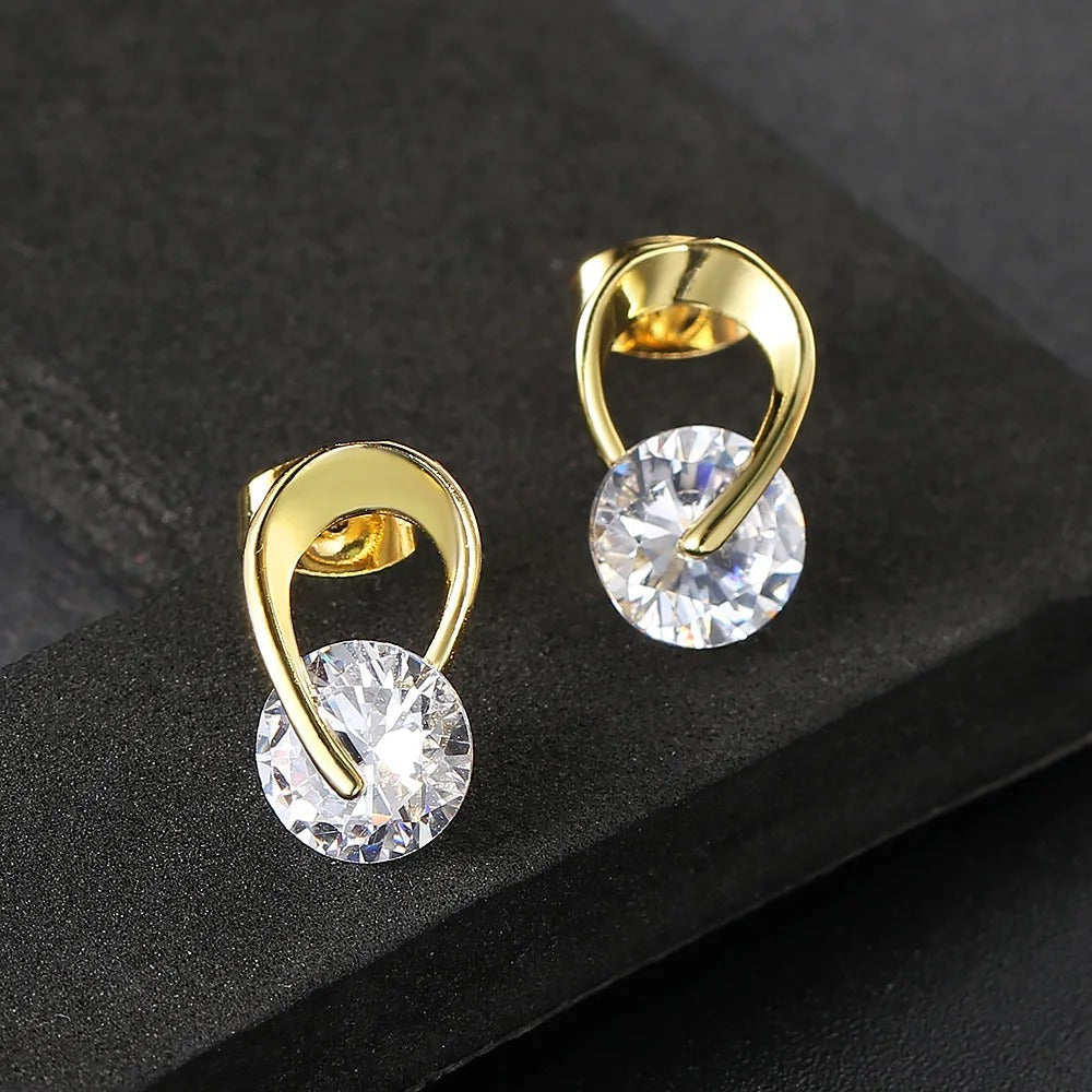 Vintage Gold & Clear Gemstone Earrings-Lydieannejewelry