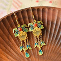 Vintage Gold White Jade Enamel Porcelain Tassel Earrings