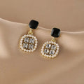 Pearl & Crystal Circle Square Dangle Earrings