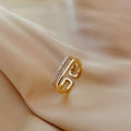 Gold Double Band & Crystal Adjustable Ring
