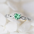 Classic Silver Green Heart Gemstone Swirl Ring
