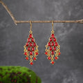 Gold Vintage Red Crystal Dangle Earrings