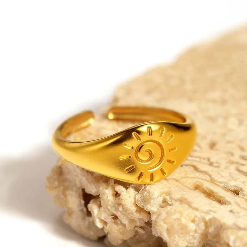 Gold Spiral Sun Symbol Adjustable Ring-Lydieannejewelry