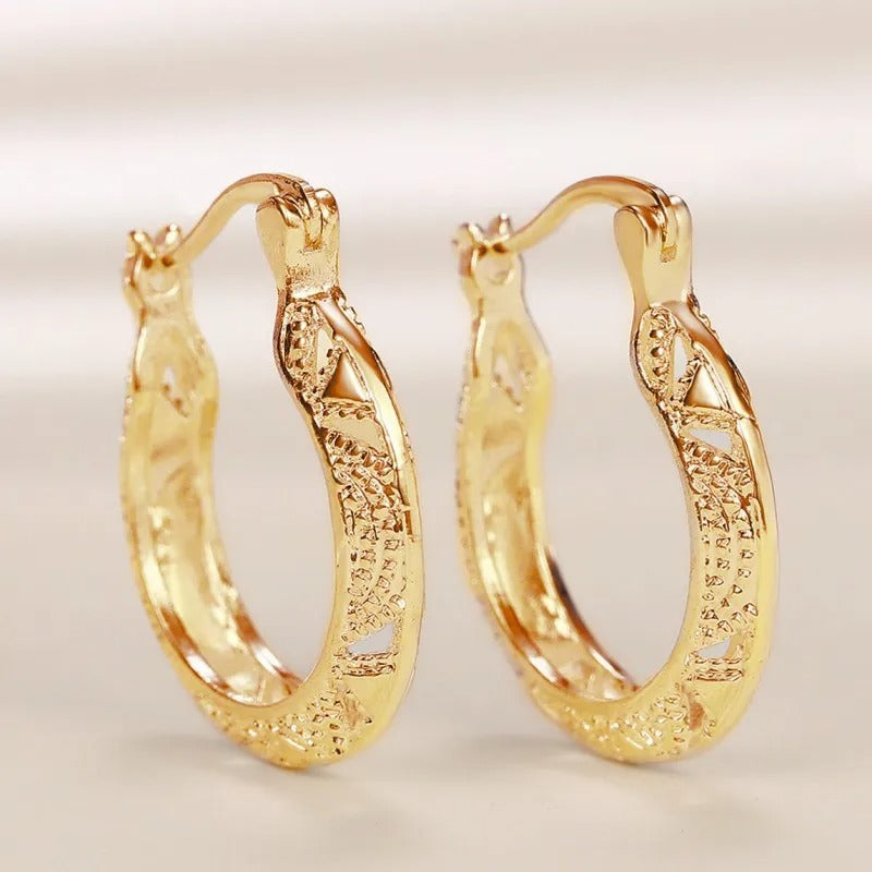Vintage Gold Etched Pattern Earrings-Lydieannejewelry