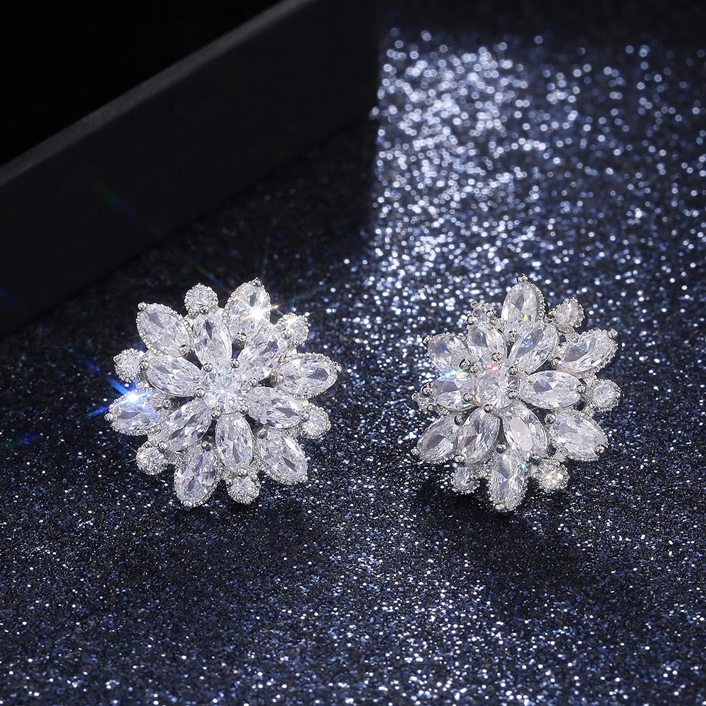 Vintage Crystal Flower Silver Earrings-Lydieannejewelry