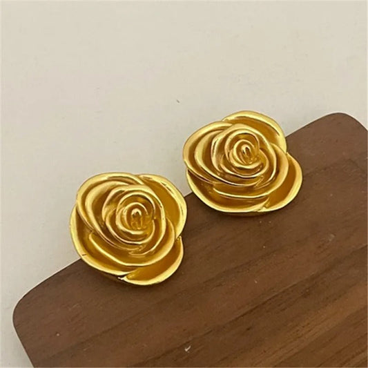 Antique Gold Rose Blossom Shape Earrings-Lydieannejewelry