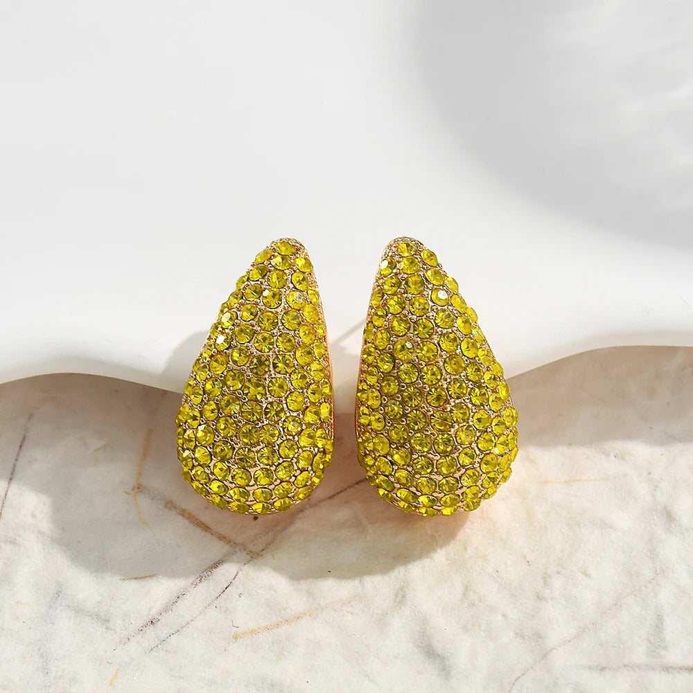 Gold Vintage Yellow Gemstone Stud Earrings-Lydieannejewelry