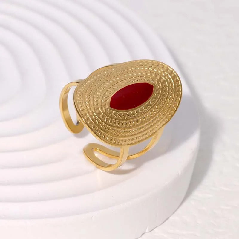 Classic Gold & Red Stone Versatile Adjustable Ring-Lydieannejewelry