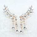 Gold Crystal Leaf Tassel Dangle Earrings