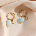 Vintage Aqua Bead & Star Gold Hoop Earrings