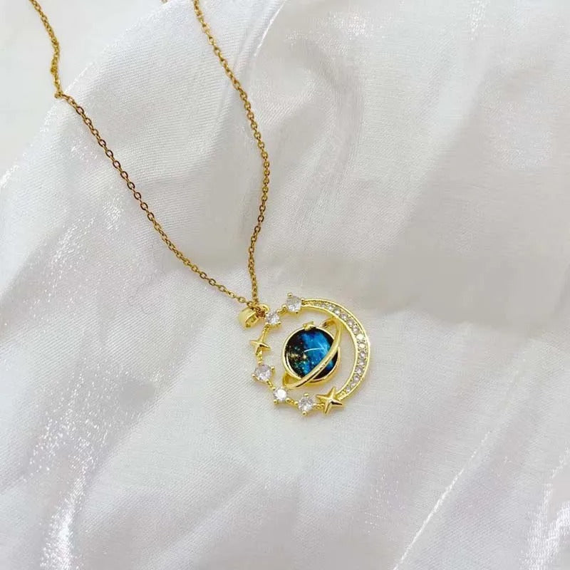 Gold Dream Starry Sky Planet Pendant Necklace-Lydieannejewelry