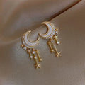 Vintage Gold Moon & Star Crystal Drop Earrings