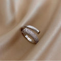 Silver Pave Sparkling Crystal Band Adjustable Ring