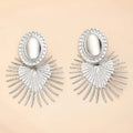 Silver Radiant Sunburst Pattern & Oval Shape Earrings