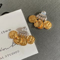 Gold Coin Clear Crystal Dangle Earrings