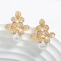 Gold Vintage Floral Pearl Drop Earrings