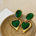 Timeless Gold Green Heart-Shaped Gemstones & Oval Earrings