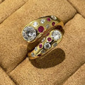 Vintage Gold & Swirl Crystal Round Diamond Adjustable Ring