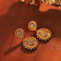 Vintage Gold Sunflower Drop Earrings