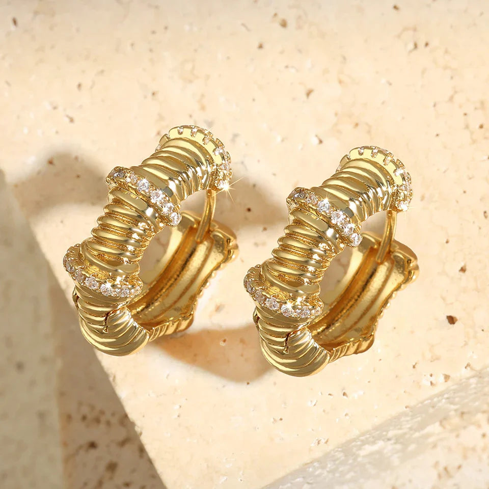 Vintage Gold Chunky Sparkle Hoops-Lydieannejewelry