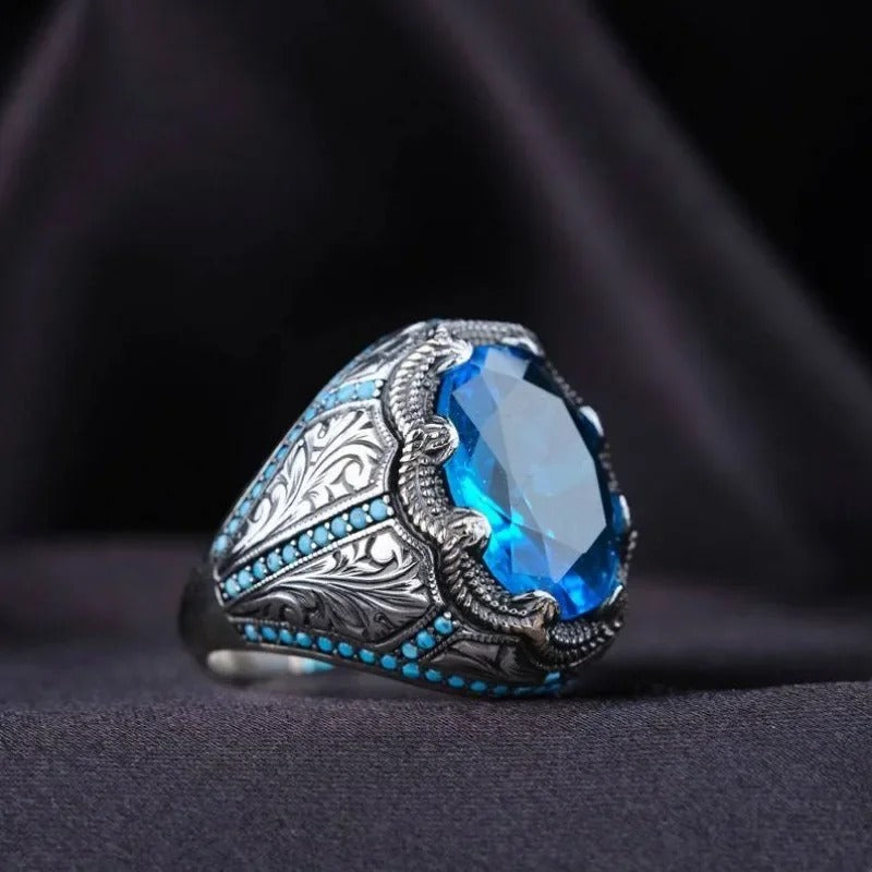 Vintage Handmade Blue Stone Silver Ring-Lydieannejewelry