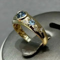 Vintage Gold Sea Blue Gemstone Heart-Shaped Star Adjustable Ring