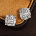 Vintage Square Crystal Silver Stud Earrings