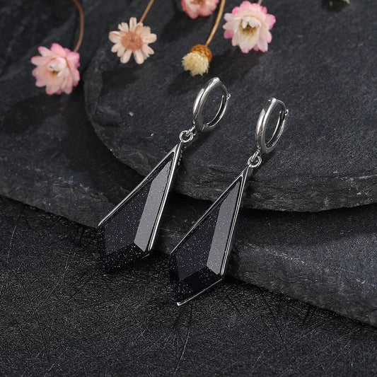 Vintage Silver Black Crystal Earrings-Lydieannejewelry
