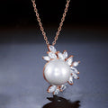 Rose Gold Pearl & Crystal Leaf Necklace