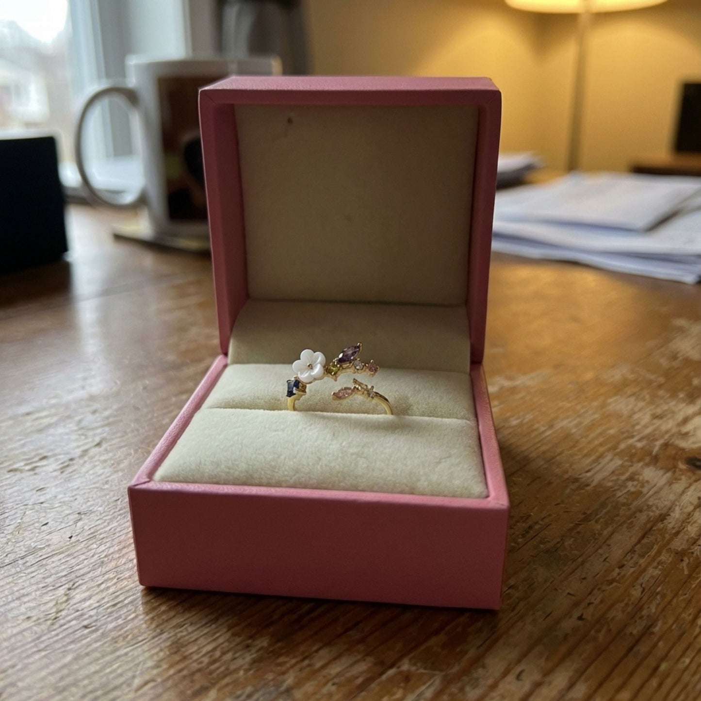 Wildflower with Colorful Zirconia Adjustable Ring in Gold