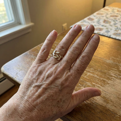 White Opal Leaf Adjustable Ring in Gold