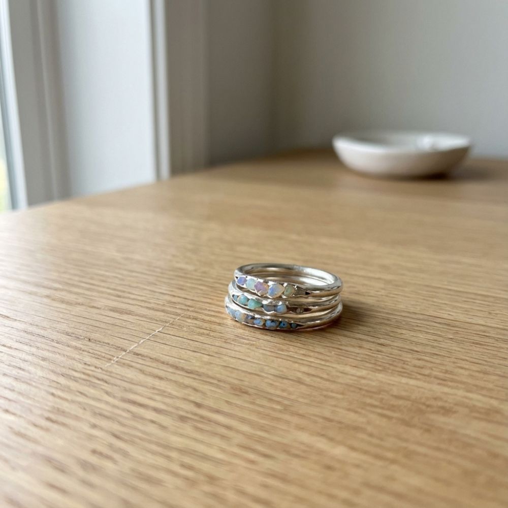 Vintage Layered Blue Stones Silver Ring