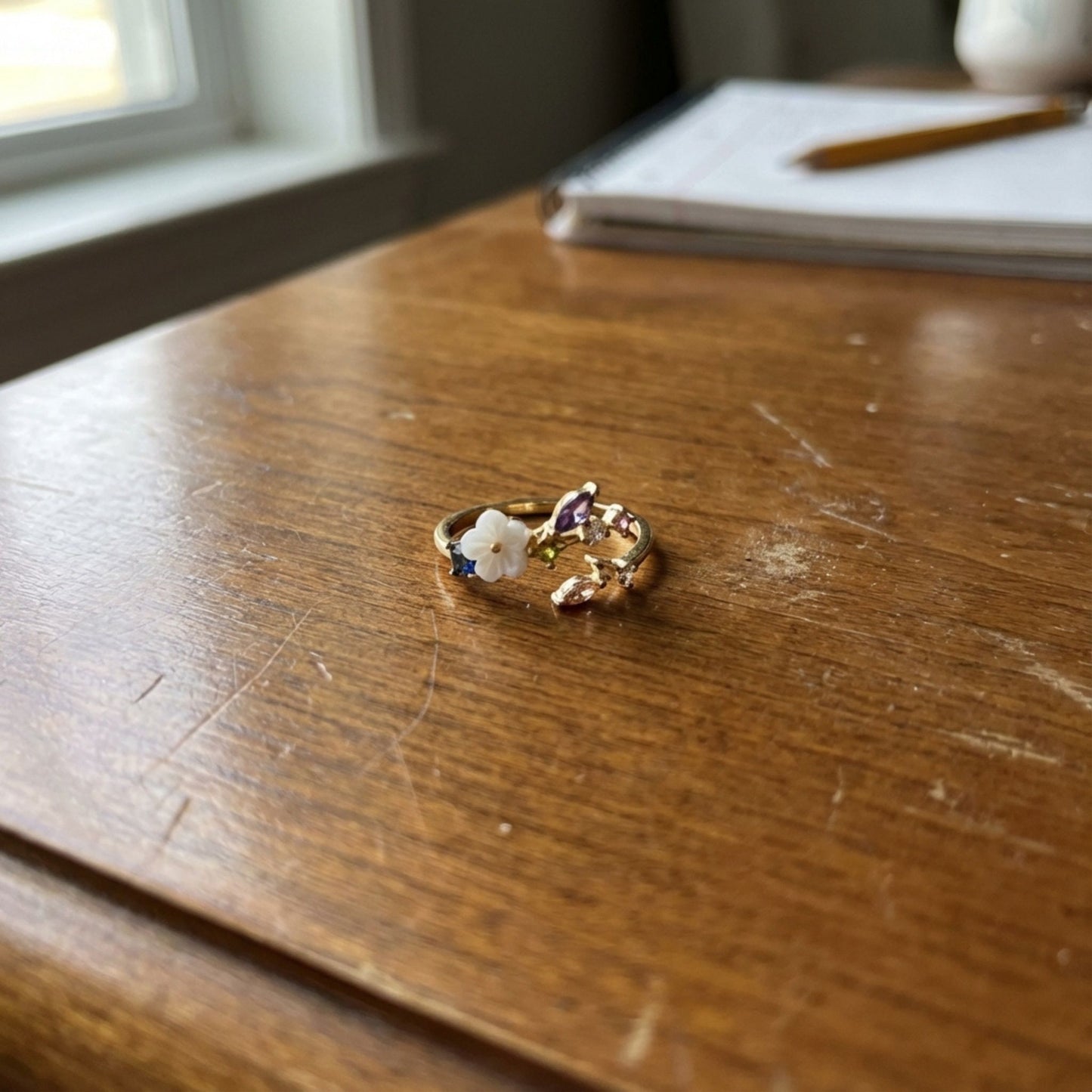 Wildflower with Colorful Zirconia Adjustable Ring in Gold