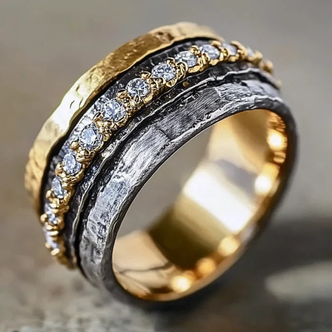 Vintage Gold & Silver Inlaid Zirconia Ring