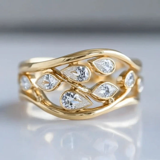 Zirconia Drop Golden Ring