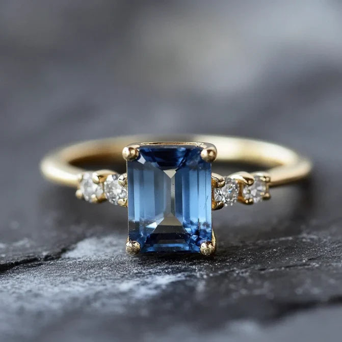 Vintage Blue Ocean Zirconia Gold Ring