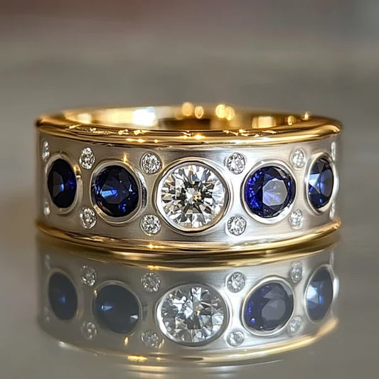 Vintage Blue & White Crystal Gold & Silver Ring