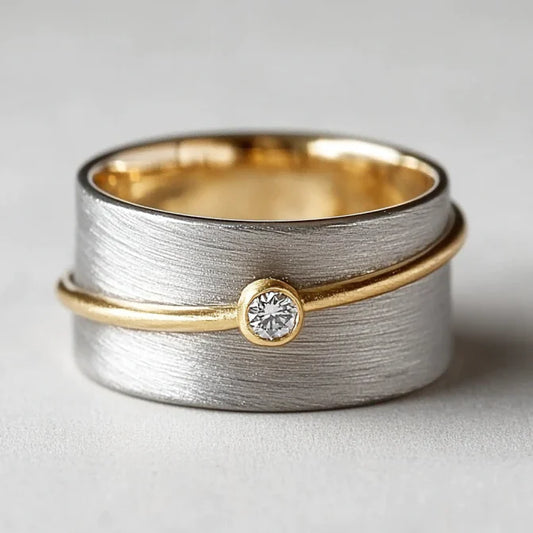 Vintage Zirconia Gold Line Silver Ring