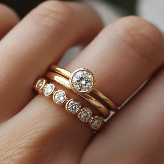 Vintage Inlaid Zirconia Gold Ring Set