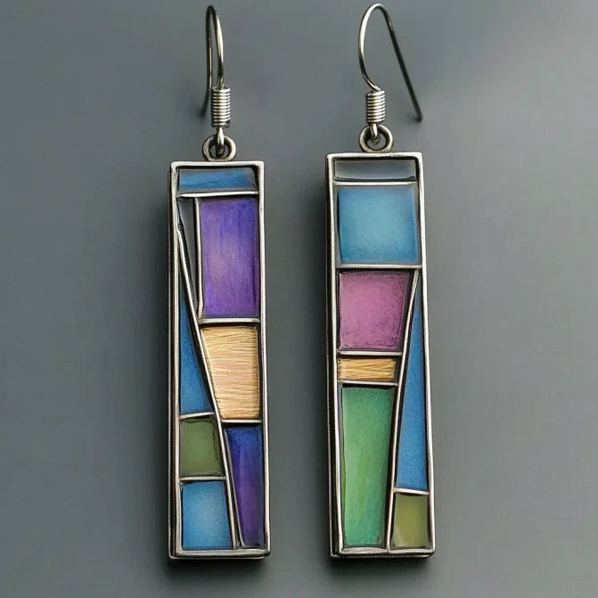 Vintage Rectangular Handpainted Earrings