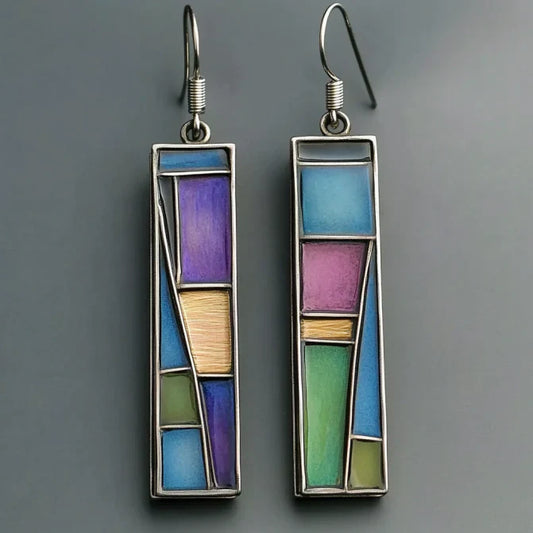 Vintage Rectangular Handpainted Earrings