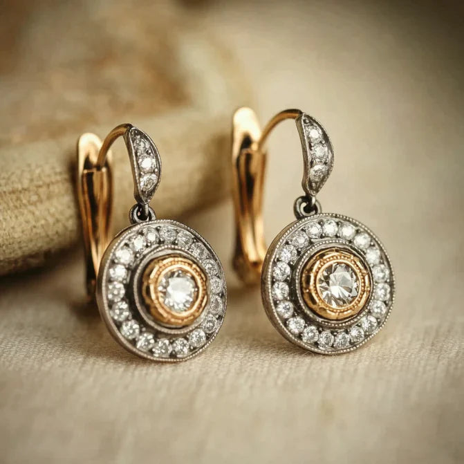 Vintage Zirconia Rounded Gold & Silver Earrings