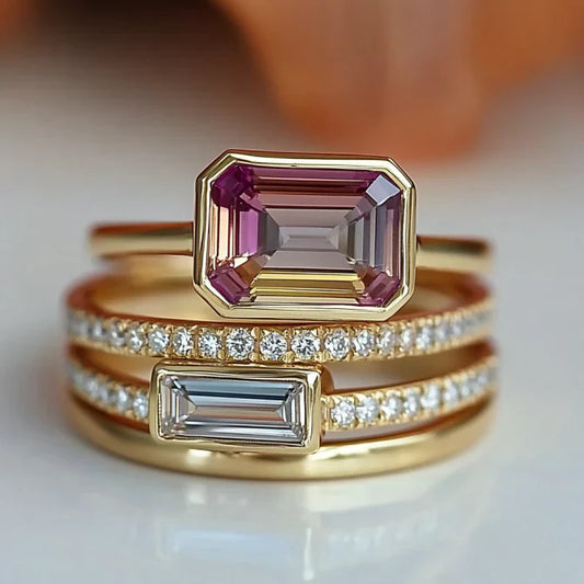 Vintage Colorful Crystal Ring Set