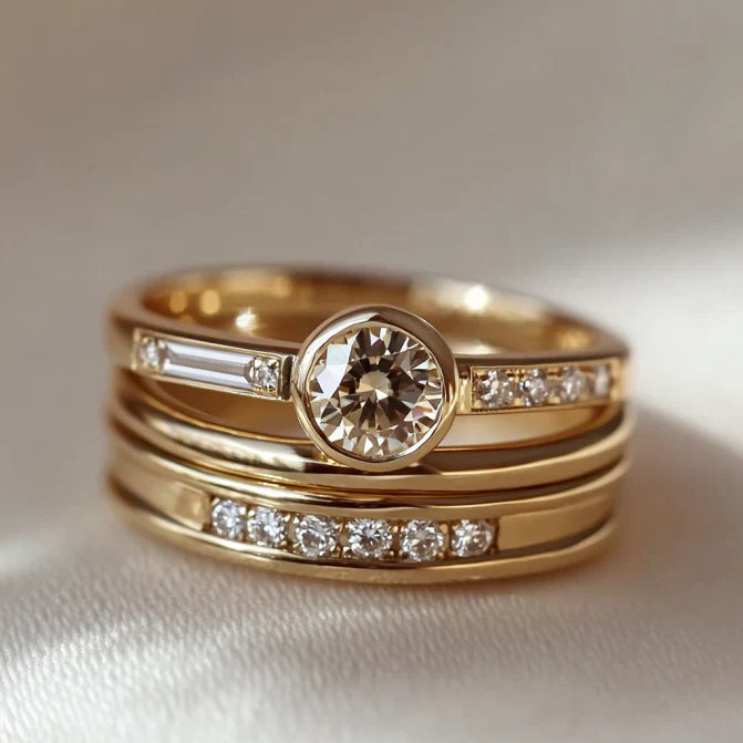 Vintage Gold Zirconia Ring Set